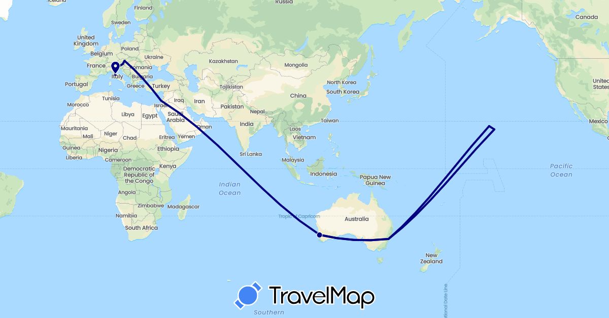 TravelMap itinerary: driving in Austria, Australia, Israel, Italy, United States (Asia, Europe, North America, Oceania)